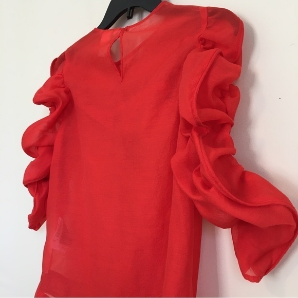 H&M Georgette Red Top V-neck Puff sleeves blouse - Picture 8 of 16